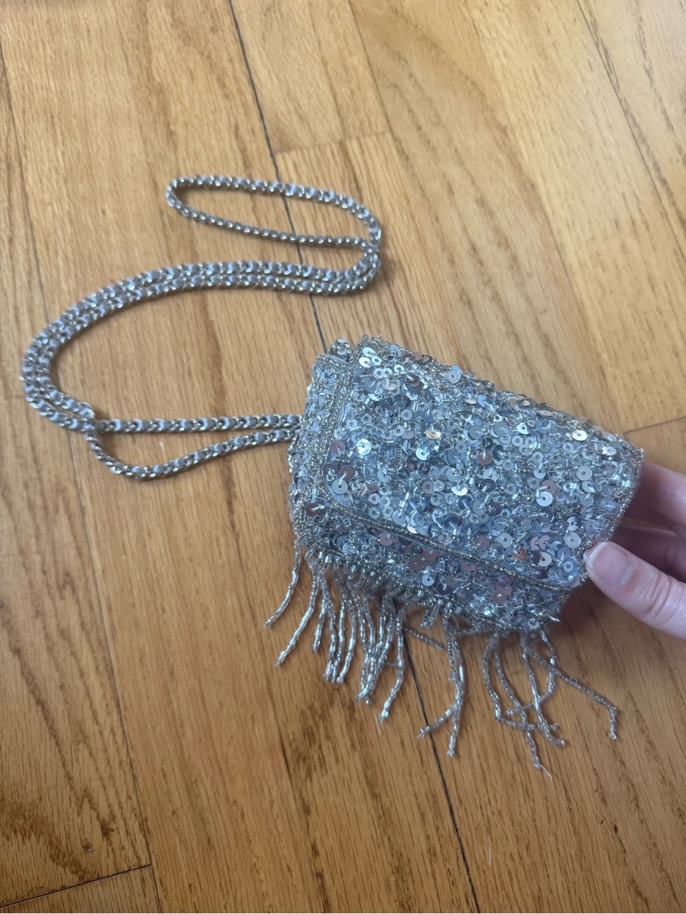 Silver Sequin Micro Tassel Bag